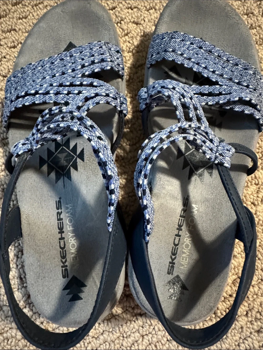 Skechers Blue Patterned Woven Strap Sling Sandals